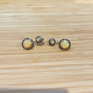 Kendra Scott earrings - gold with yellow iridescent and rhinestone